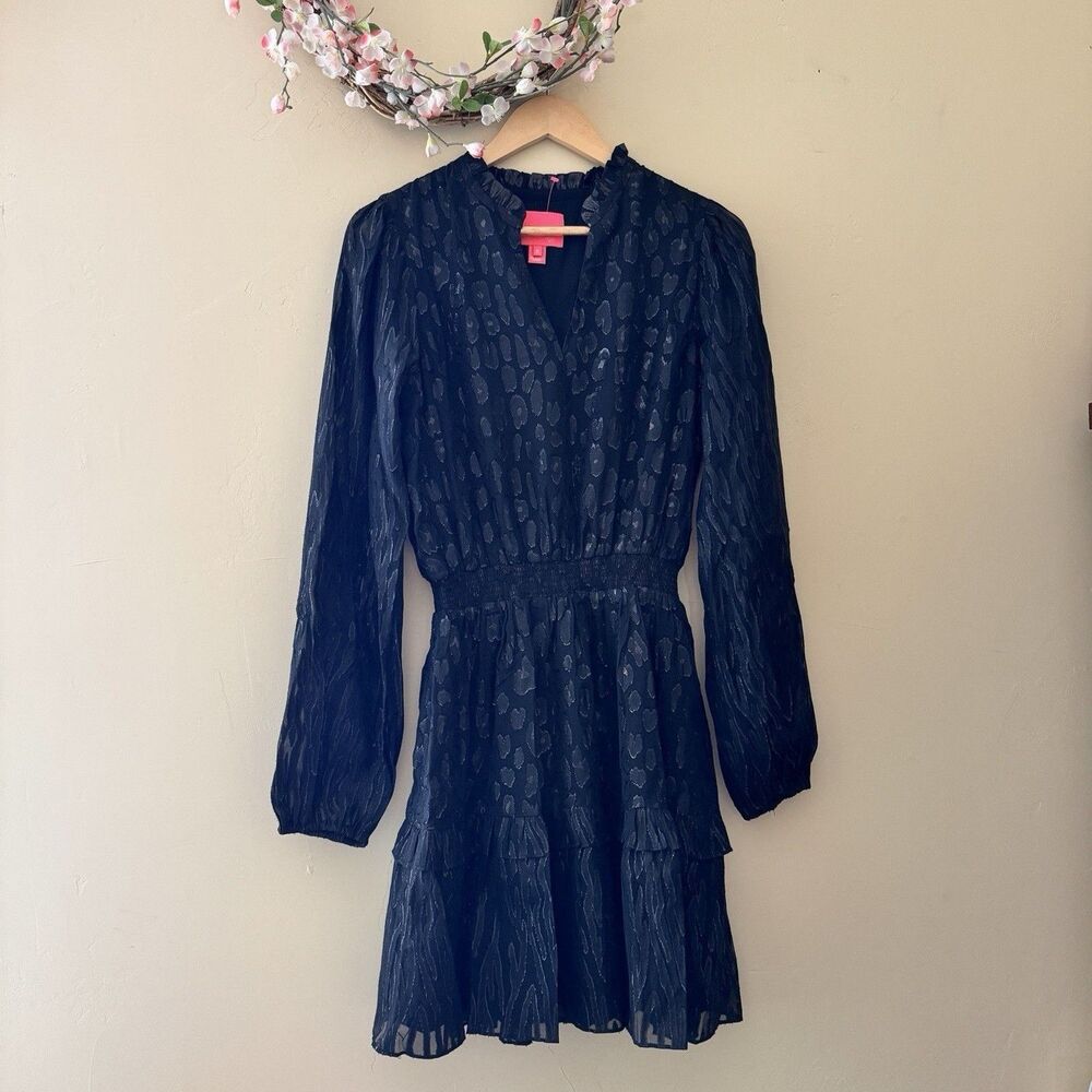 Lilly Pulitzer Avelynn Silk Dress Black Onyx Seeing Spots Metallic sz 8 NWT $258